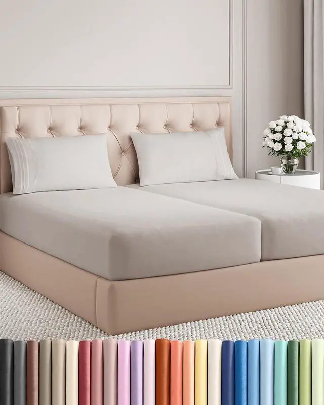 Main image of Split King Size 5 Piece Sheet Set - Comfy Breathable & Cooling Sheets - Hotel Luxury Bed Sheets for Women & Men - Deep Pockets, Easy-Fit, Soft & Wrinkle Free Sheets - Light Grey Oeko-Tex Bed Sheet Set