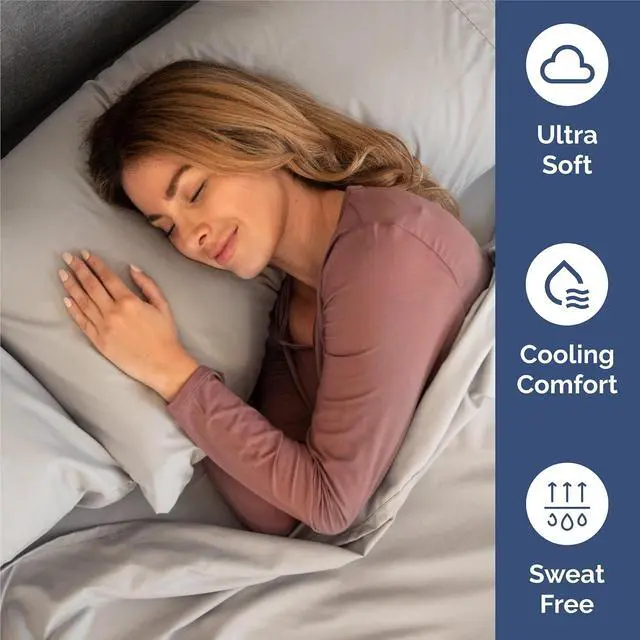 Alt view image 4 of 7 - Split King Size 5 Piece Sheet Set - Comfy Breathable & Cooling Sheets - Hotel Luxury Bed Sheets for Women & Men - Deep Pockets, Easy-Fit, Soft & Wrinkle Free Sheets - Light Grey Oeko-Tex Bed Sheet Set