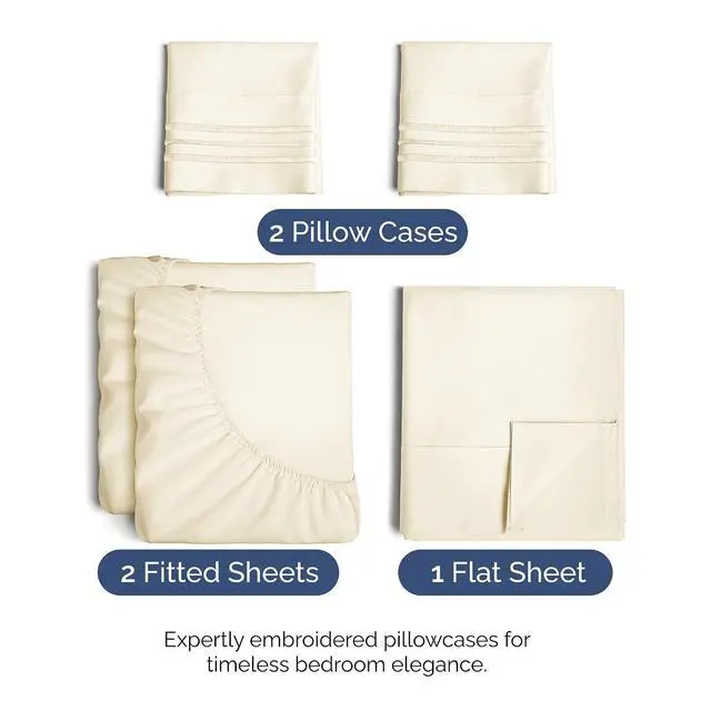 Alt view image 2 of 7 - Split King Size 5 Piece Sheet Set - Comfy Breathable & Cooling Sheets - Hotel Luxury Bed Sheets for Women & Men - Deep Pockets, Easy-Fit, Soft & Wrinkle Free Sheets - Off White Oeko-Tex Bed Sheet Set