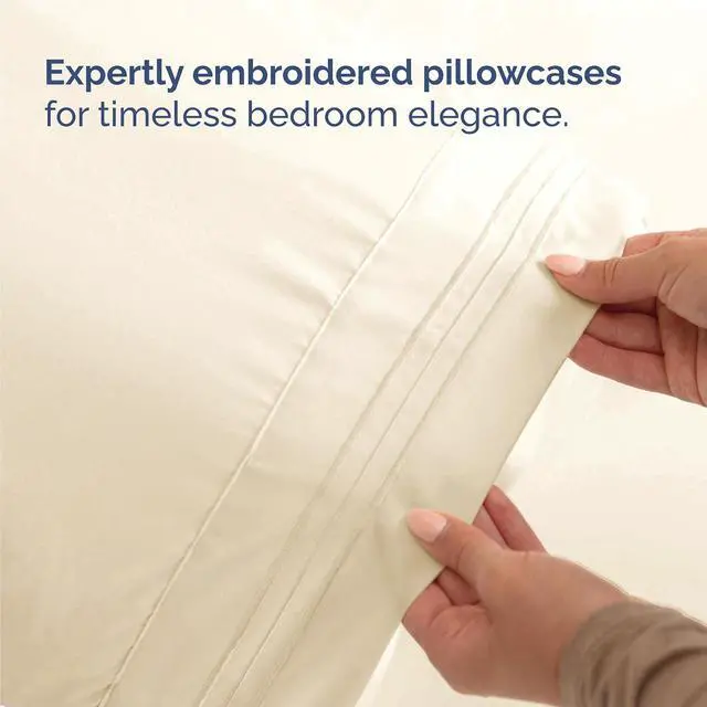 Alt view image 6 of 7 - Split King Size 5 Piece Sheet Set - Comfy Breathable & Cooling Sheets - Hotel Luxury Bed Sheets for Women & Men - Deep Pockets, Easy-Fit, Soft & Wrinkle Free Sheets - Off White Oeko-Tex Bed Sheet Set