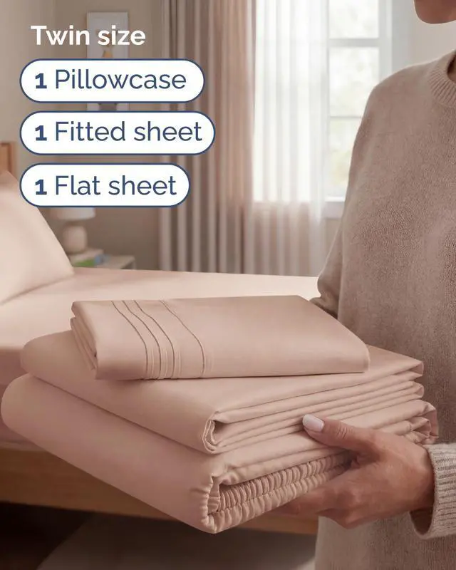 Alt view image 3 of 7 - Twin Size 3 Piece Sheet Set - Comfy Breathable & Cooling Sheets - Hotel Luxury Bed Sheets for Women & Men - Deep Pockets, Easy-Fit, Extra Soft and Wrinkle Free Sheets - Mauve Oeko-Tex Bed Sheet Set