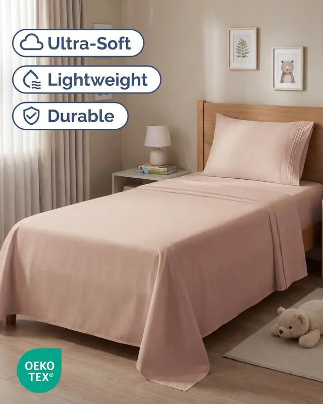 Alt view image 2 of 7 - Twin Size 3 Piece Sheet Set - Comfy Breathable & Cooling Sheets - Hotel Luxury Bed Sheets for Women & Men - Deep Pockets, Easy-Fit, Extra Soft and Wrinkle Free Sheets - Mauve Oeko-Tex Bed Sheet Set