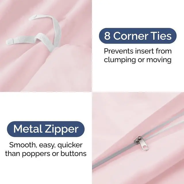 Alt view image 4 of 7 - Duvet Cover Full Size Set - Extra Soft Full Duvet Cover 80" x 90" with 2 Pillow Shams for Women, Men, Kids & Teens - Hotel Luxury w/Zipper Closures & Ties - Comfy, Cozy & Breathable (Lavender Pink)