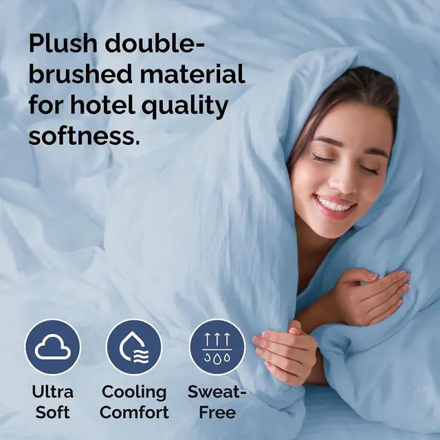 Alt view image 3 of 7 - Duvet Cover Cal King Size Set - Extra Soft Cal King Duvet Cover 104" x 98" with 2 Pillow Shams for Women, Men, Kids & Teens - Hotel Luxury with Zipper Closures & Ties - Comfy & Breathable (Sky Blue)