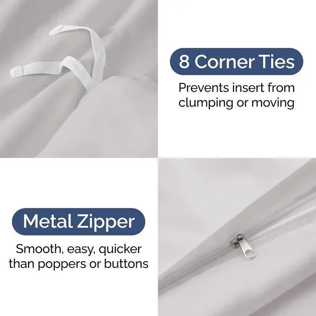 Alt view image 4 of 7 - Duvet Cover King Size Set - Extra Soft King Duvet Cover 104" x 90" with 2 Pillow Shams for Women, Men, Kids & Teens - Hotel Luxury w/ Zipper Closures & Ties - Comfy, Cozy & Breathable (French Grey)
