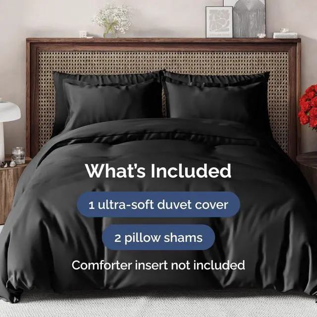 Alt view image 2 of 7 - Duvet Cover Super Queen Size Set - Extra Soft Super Queen Duvet Cover 98" x 90" with 2 Pillow Shams for Women, Men, Kids & Teens - Hotel Luxury w/ Zipper Closures & Ties - Comfy & Breathable (Black)