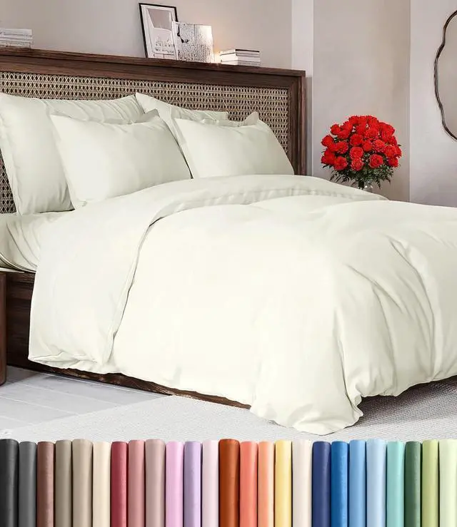Main image of Duvet Cover Queen Size Set - Extra Soft Queen Duvet Cover 90" x 90" with 2 Pillow Shams for Women, Men, Kids & Teens - Hotel Luxury, Easy-Care w/ Zipper Closures & Ties - Comfy and Breathable (Ivory)