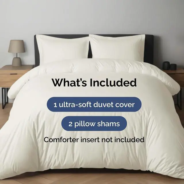 Alt view image 2 of 7 - Duvet Cover Queen Size Set - Extra Soft Queen Duvet Cover 90" x 90" with 2 Pillow Shams for Women, Men, Kids & Teens - Hotel Luxury, Easy-Care w/ Zipper Closures & Ties - Comfy and Breathable (Ivory)