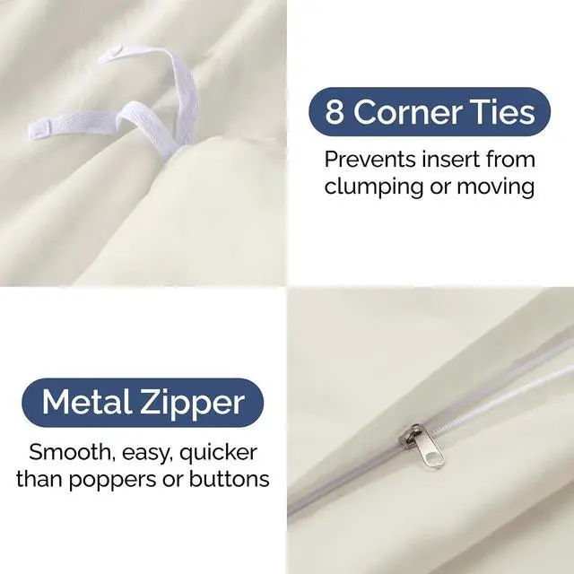 Alt view image 4 of 7 - Duvet Cover Queen Size Set - Extra Soft Queen Duvet Cover 90" x 90" with 2 Pillow Shams for Women, Men, Kids & Teens - Hotel Luxury, Easy-Care w/ Zipper Closures & Ties - Comfy and Breathable (Ivory)