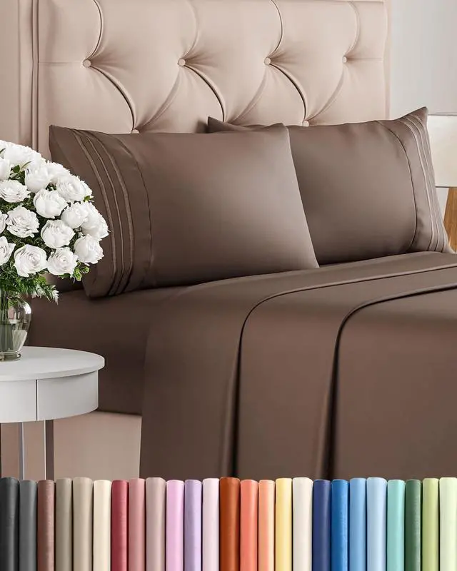 Main image of Cal King Size 4 Piece Sheet Set - Comfy Breathable & Cooling Sheets - Hotel Luxury Bed Sheets for Women & Men - Deep Pockets, Easy-Fit, Extra Soft & Wrinkle Free Sheets - Brown Oeko-Tex Bed Sheet Set