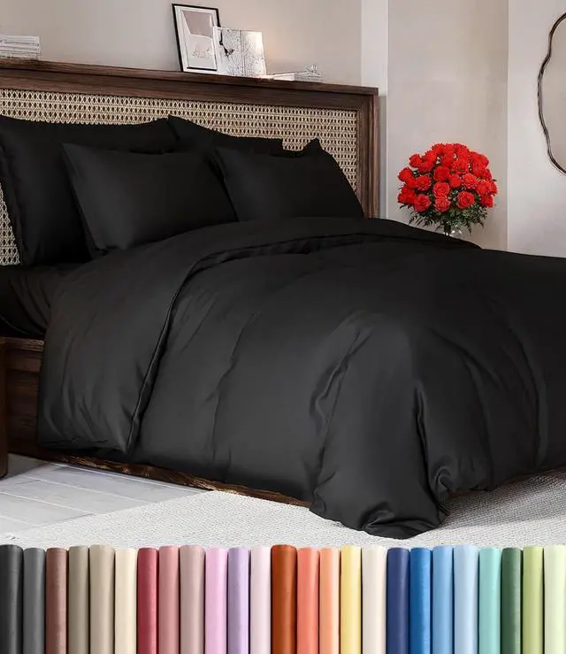 Main image of Duvet Cover King Size Set - Extra Soft King Duvet Cover 104" x 90" with 2 Pillow Shams for Women, Men, Kids & Teens - Hotel Luxury, Easy-Care w/ Zipper Closures & Ties - Comfy and Breathable (Black)
