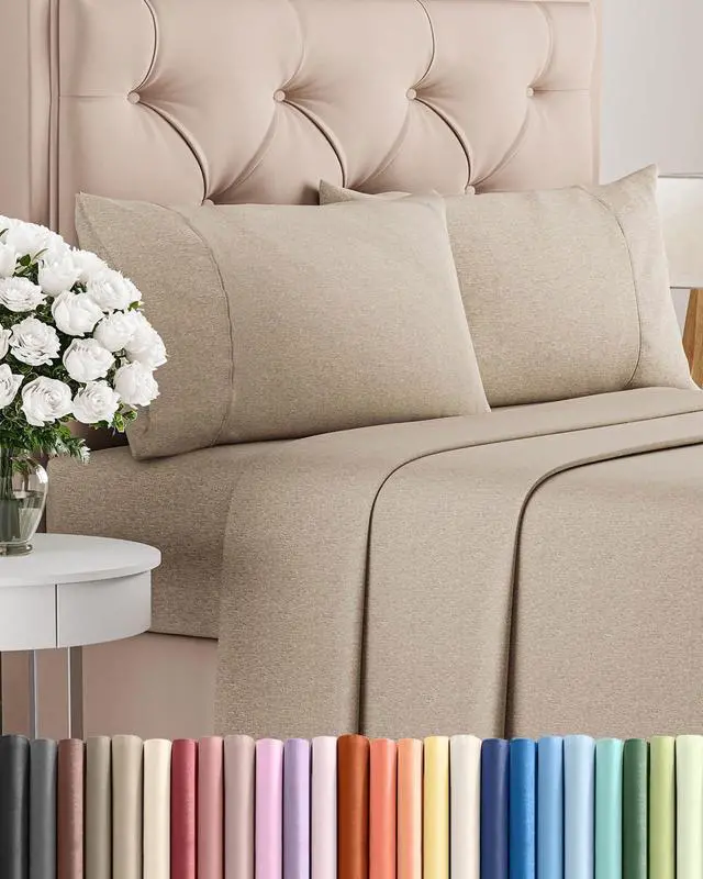 Main image of Queen Size 4 Piece Sheet Set - Comfy Breathable & Cooling Sheets - Hotel Luxury Bed Sheets for Women & Men - Deep Pockets, Easy-Fit, Soft & Wrinkle Free Sheets - Heathered Beige Oeko-Tex Bed Sheet Set
