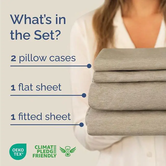 Alt view image 2 of 7 - Queen Size 4 Piece Sheet Set - Comfy Breathable & Cooling Sheets - Hotel Luxury Bed Sheets for Women & Men - Deep Pockets, Easy-Fit, Soft & Wrinkle Free Sheets - Heathered Beige Oeko-Tex Bed Sheet Set