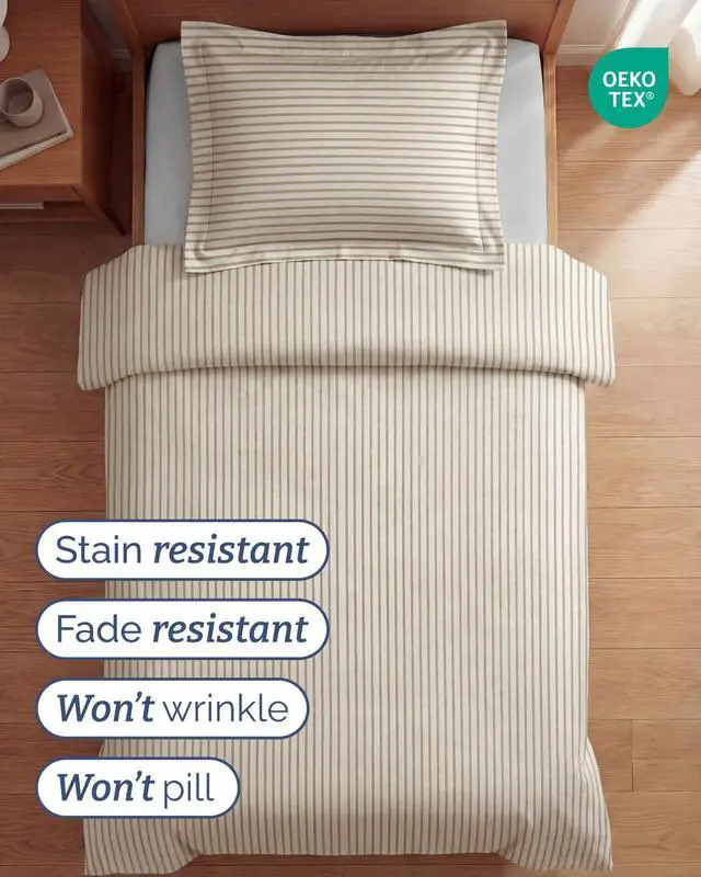Alt view image 4 of 7 - Duvet Cover Twin/Twin XL Size Set - Extra Soft Twin/Twin XL Duvet Cover 68" x 90" with 1 Pillow Sham for Women, Men, Kids & Teens - Easy-Care & Fade Free with Zipper Closures & Ties (Beige Stripes)