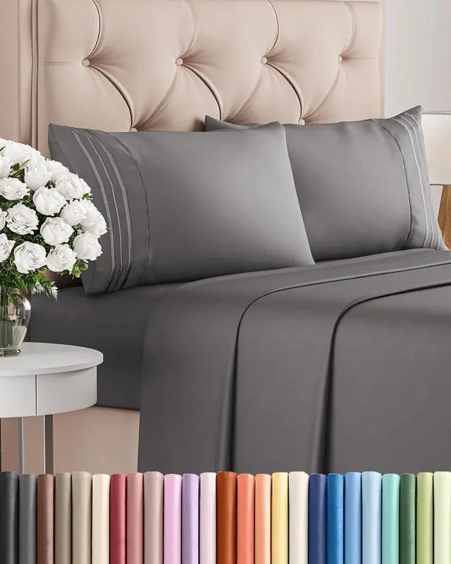Main image of Cal King Size 4 Piece Sheet Set - Comfy Breathable & Cooling Sheets - Hotel Luxury Bed Sheets for Women & Men - Deep Pockets, Easy-Fit, Soft & Wrinkle Free Sheets - Dark Grey Oeko-Tex Bed Sheet Set