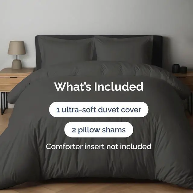 Alt view image 2 of 7 - Duvet Cover King Size Set - Extra Soft King Duvet Cover 104" x 90" with 2 Pillow Shams for Women, Men, Kids & Teens - Hotel Luxury, Easy-Care w/ Zipper Closures & Ties - Comfy & Breathable (Charcoal)