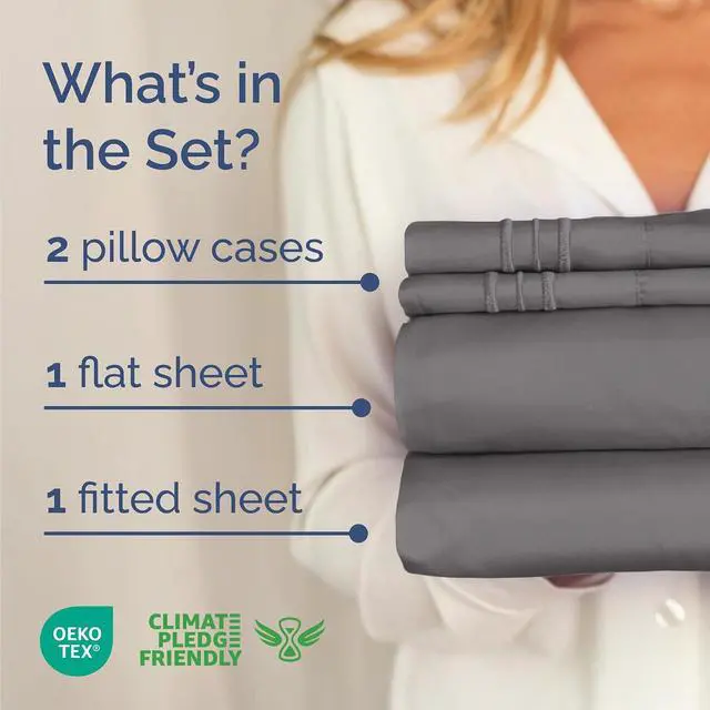Alt view image 2 of 7 - Cal King Size 4 Piece Sheet Set - Comfy Breathable & Cooling Sheets - Hotel Luxury Bed Sheets for Women & Men - Deep Pockets, Easy-Fit, Soft & Wrinkle Free Sheets - Dark Grey Oeko-Tex Bed Sheet Set