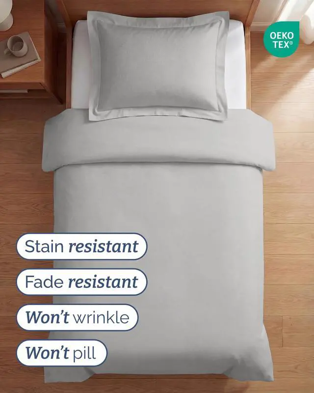 Alt view image 4 of 7 - Duvet Cover Twin/Twin XL Size Set - Extra Soft Twin/Twin XL Duvet Cover 68" x 90" with 1 Pillow Sham for Women, Men, Kids & Teens - Comfy, Easy-Care & Fade Free w/Zipper Closures & Ties (French Grey)