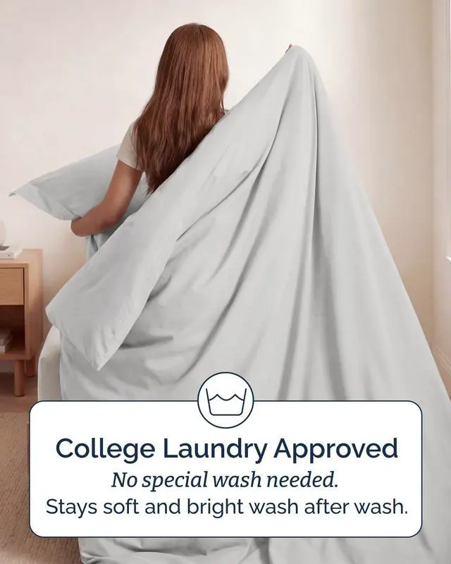 Alt view image 6 of 7 - Duvet Cover Twin/Twin XL Size Set - Extra Soft Twin/Twin XL Duvet Cover 68" x 90" with 1 Pillow Sham for Women, Men, Kids & Teens - Comfy, Easy-Care & Fade Free w/Zipper Closures & Ties (French Grey)