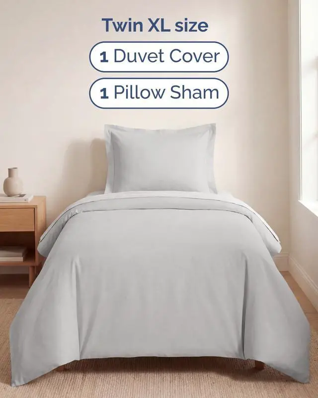 Alt view image 3 of 7 - Duvet Cover Twin/Twin XL Size Set - Extra Soft Twin/Twin XL Duvet Cover 68" x 90" with 1 Pillow Sham for Women, Men, Kids & Teens - Comfy, Easy-Care & Fade Free w/Zipper Closures & Ties (French Grey)