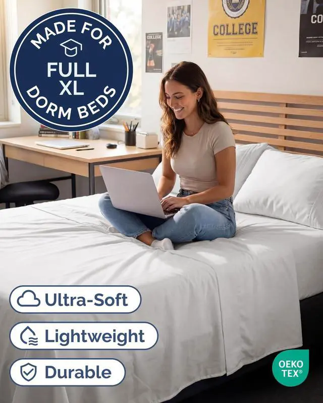 Alt view image 2 of 7 - Full XL Bed Sheet - 4 Piece Full XL Bed Sheets Set - Ultra-Soft, Breathable & Cooling - Hotel Luxury Bedding for Women & Men w/ Deep Pockets - Wrinkle Free & Fade Resistant - Oeko-Tex - Antique White