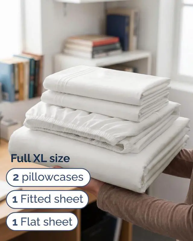 Alt view image 3 of 7 - Full XL Bed Sheet - 4 Piece Full XL Bed Sheets Set - Ultra-Soft, Breathable & Cooling - Hotel Luxury Bedding for Women & Men w/ Deep Pockets - Wrinkle Free & Fade Resistant - Oeko-Tex - Antique White