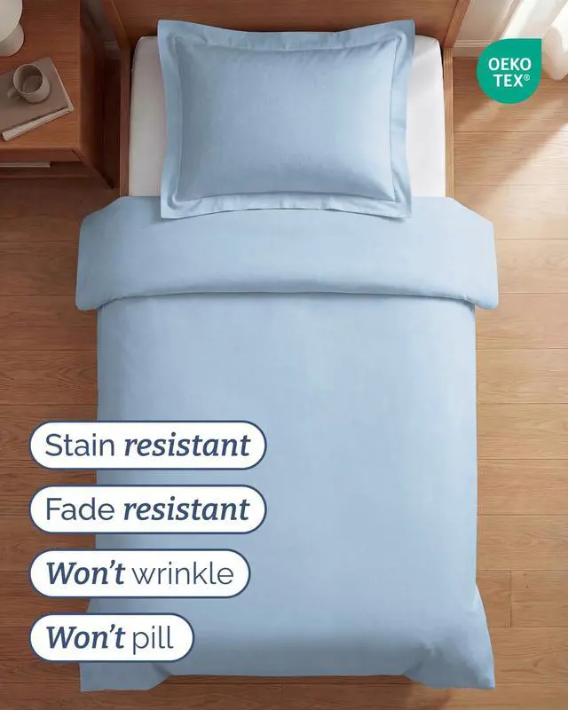 Alt view image 4 of 7 - Duvet Cover Twin/Twin XL Size Set - Extra Soft Twin/Twin XL Duvet Cover 68" x 90" with 1 Pillow Sham for Women, Men, Kids & Teens - Comfy, Easy-Care & Fade Free w/Zipper Closures & Ties (Light Blue)