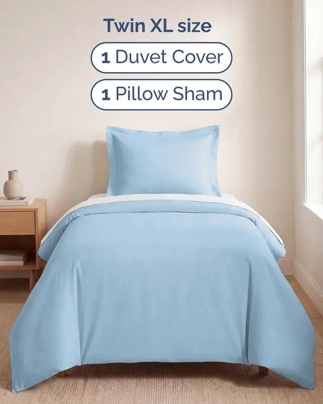 Alt view image 3 of 7 - Duvet Cover Twin/Twin XL Size Set - Extra Soft Twin/Twin XL Duvet Cover 68" x 90" with 1 Pillow Sham for Women, Men, Kids & Teens - Comfy, Easy-Care & Fade Free w/Zipper Closures & Ties (Light Blue)