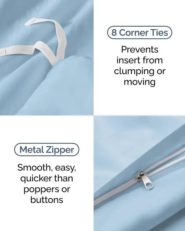 Alt view image 5 of 7 - Duvet Cover Twin/Twin XL Size Set - Extra Soft Twin/Twin XL Duvet Cover 68" x 90" with 1 Pillow Sham for Women, Men, Kids & Teens - Comfy, Easy-Care & Fade Free w/Zipper Closures & Ties (Light Blue)