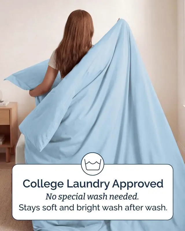 Alt view image 6 of 7 - Duvet Cover Twin/Twin XL Size Set - Extra Soft Twin/Twin XL Duvet Cover 68" x 90" with 1 Pillow Sham for Women, Men, Kids & Teens - Comfy, Easy-Care & Fade Free w/Zipper Closures & Ties (Light Blue)