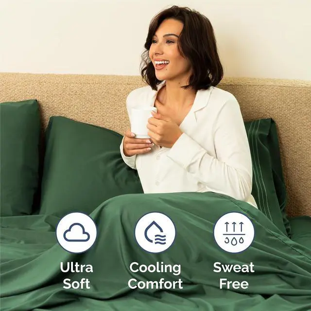 Alt view image 4 of 7 - King Size 4 Piece Sheet Set - Comfy Breathable & Cooling Sheets - Hotel Luxury Bed Sheets for Women & Men - Deep Pockets, Easy-Fit, Soft & Wrinkle Free Sheets - Emerald Green Oeko-Tex Bed Sheet Set