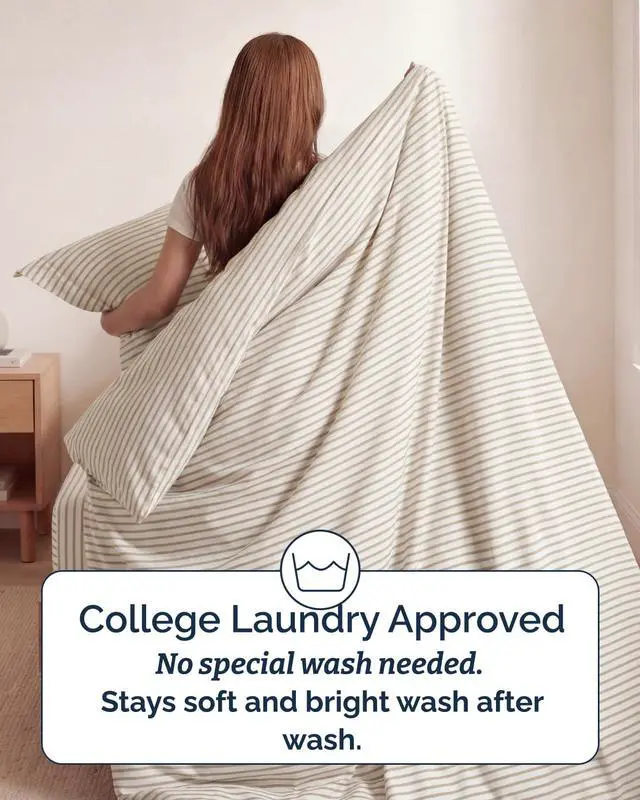 Alt view image 6 of 7 - Duvet Cover Twin/Twin XL Size Set - Extra Soft Twin/Twin XL Duvet Cover 68" x 90" with 1 Pillow Sham for Women, Men, Kids & Teens - Easy-Care & Fade Free with Zipper Closures & Ties (Beige Stripes)