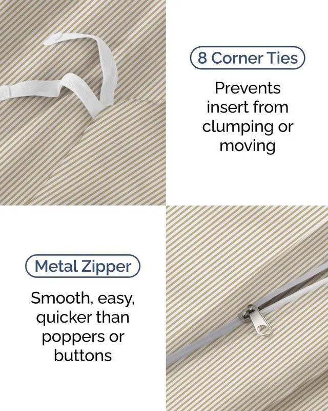 Alt view image 5 of 7 - Duvet Cover Twin/Twin XL Size Set - Extra Soft Twin/Twin XL Duvet Cover 68" x 90" with 1 Pillow Sham for Women, Men, Kids & Teens - Easy-Care & Fade Free with Zipper Closures & Ties (Beige Stripes)