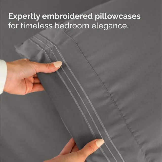Alt view image 6 of 7 - Cal King Size 4 Piece Sheet Set - Comfy Breathable & Cooling Sheets - Hotel Luxury Bed Sheets for Women & Men - Deep Pockets, Easy-Fit, Soft & Wrinkle Free Sheets - Dark Grey Oeko-Tex Bed Sheet Set