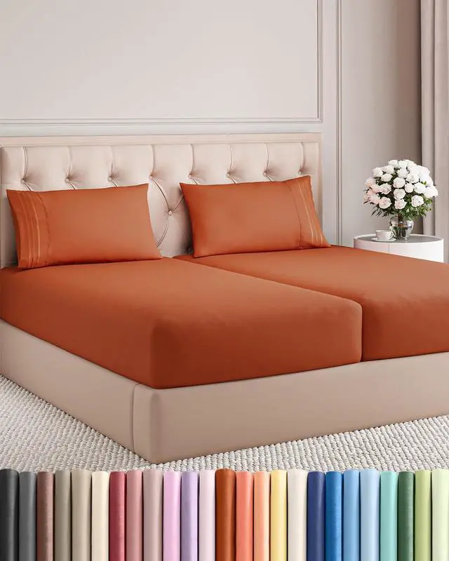 Main image of Split King Size 5 Piece Sheet Set - Comfy Breathable & Cooling Sheets - Hotel Luxury Bed Sheets for Women & Men - Deep Pockets, Easy-Fit, Soft & Wrinkle Free Sheets - Terracotta Oeko-Tex Bed Sheets