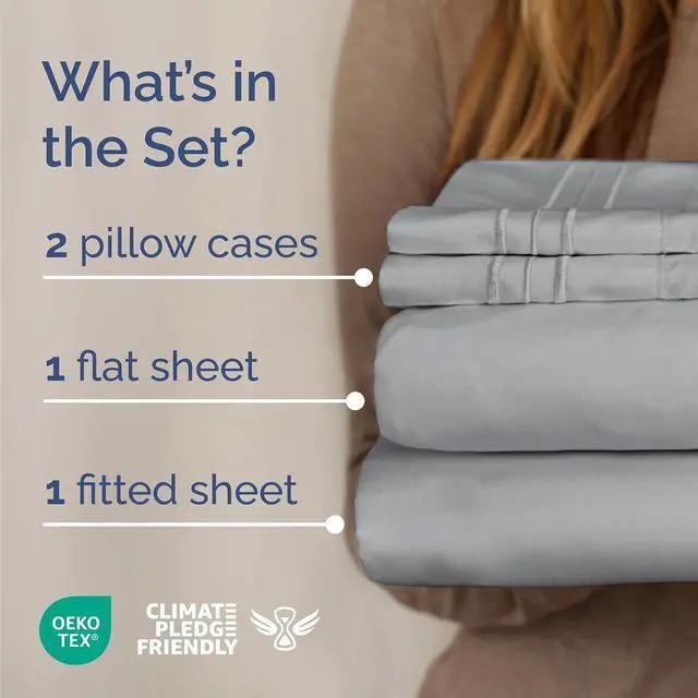 Alt view image 2 of 7 - Cal King Size 4 Piece Sheet Set - Comfy Breathable & Cooling Sheets - Hotel Luxury Bed Sheets for Women & Men - Deep Pockets, Easy-Fit, Soft & Wrinkle Free Sheets - Steel Blue Oeko-Tex Bed Sheet Set