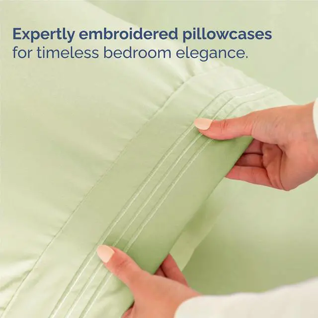 Alt view image 6 of 7 - Full Size 4 Piece Sheet Set - Comfy Breathable & Cooling Sheets - Hotel Luxury Bed Sheets for Women & Men - Deep Pockets, Easy-Fit, Soft & Wrinkle Free Sheets - Light Sage Green Oeko-Tex Bed Sheet Set