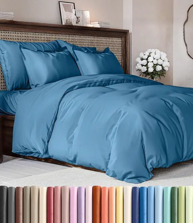 Main image of Duvet Cover Queen Size Set - Extra Soft Queen Duvet Cover 90" x 90" with 2 Pillow Shams for Women, Men, Kids & Teens - Hotel Luxury w/ Zipper Closures & Ties - Comfy, Cozy & Breathable (Denim Blue)