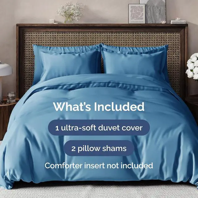 Alt view image 2 of 7 - Duvet Cover Cal King Size Set - Extra Soft Cal King Duvet Cover 104" x 98" with 2 Pillow Shams for Women, Men, Kids & Teens - Hotel Luxury w/ Zipper Closures & Ties - Comfy & Breathable (Denim Blue)