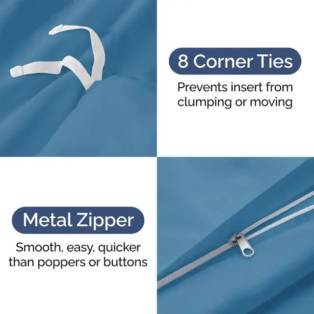 Alt view image 4 of 7 - Duvet Cover Cal King Size Set - Extra Soft Cal King Duvet Cover 104" x 98" with 2 Pillow Shams for Women, Men, Kids & Teens - Hotel Luxury w/ Zipper Closures & Ties - Comfy & Breathable (Denim Blue)