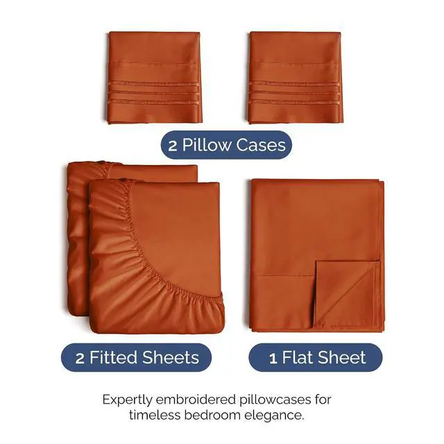 Alt view image 2 of 7 - Split King Size 5 Piece Sheet Set - Comfy Breathable & Cooling Sheets - Hotel Luxury Bed Sheets for Women & Men - Deep Pockets, Easy-Fit, Soft & Wrinkle Free Sheets - Terracotta Oeko-Tex Bed Sheets