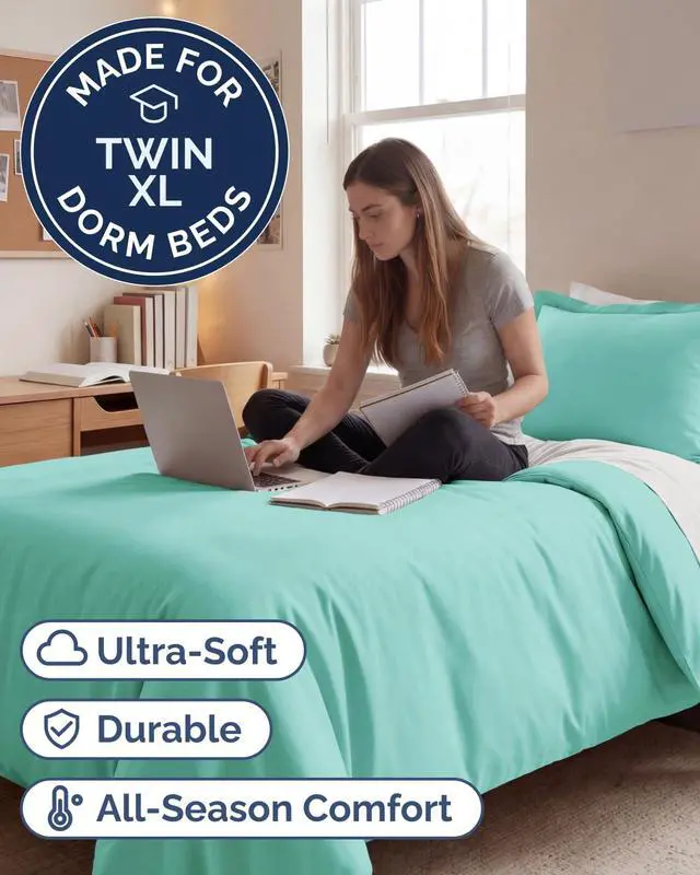 Alt view image 2 of 7 - Duvet Cover Twin/Twin XL Size Set - Extra Soft Twin/Twin XL Duvet Cover 68" x 90" with 1 Pillow Sham for Women, Men, Kids & Teens - Comfy, Easy-Care & Fade Free w/Zipper Closures & Ties (Spa Blue)