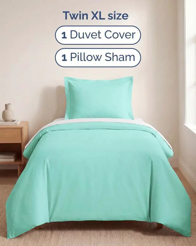 Alt view image 3 of 7 - Duvet Cover Twin/Twin XL Size Set - Extra Soft Twin/Twin XL Duvet Cover 68" x 90" with 1 Pillow Sham for Women, Men, Kids & Teens - Comfy, Easy-Care & Fade Free w/Zipper Closures & Ties (Spa Blue)