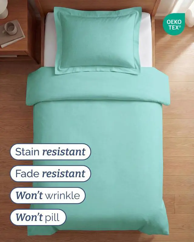 Alt view image 4 of 7 - Duvet Cover Twin/Twin XL Size Set - Extra Soft Twin/Twin XL Duvet Cover 68" x 90" with 1 Pillow Sham for Women, Men, Kids & Teens - Comfy, Easy-Care & Fade Free w/Zipper Closures & Ties (Spa Blue)