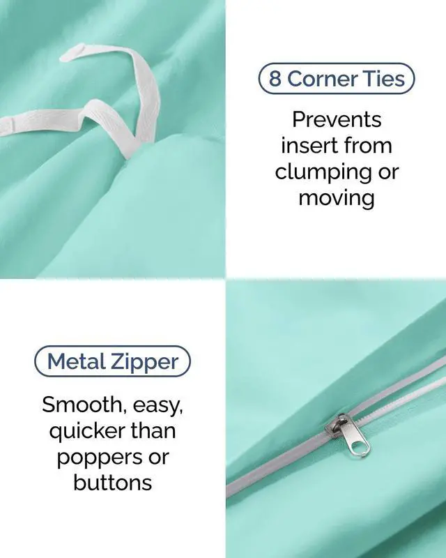 Alt view image 5 of 7 - Duvet Cover Twin/Twin XL Size Set - Extra Soft Twin/Twin XL Duvet Cover 68" x 90" with 1 Pillow Sham for Women, Men, Kids & Teens - Comfy, Easy-Care & Fade Free w/Zipper Closures & Ties (Spa Blue)
