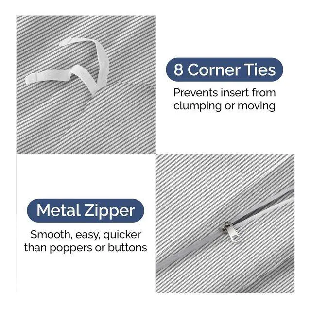 Alt view image 4 of 7 - Duvet Cover Queen Size Set - Extra Soft Queen Duvet Cover 90" x 90" with 2 Pillow Shams for Women, Men, Kids & Teens - Hotel Luxury w/ Zipper Closures & Ties - Comfy, Cozy & Breathable (Grey Stripes)