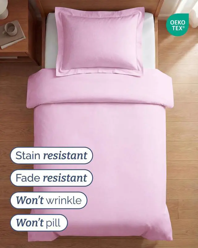 Alt view image 4 of 7 - Duvet Cover Twin/Twin XL Size Set - Extra Soft Twin/Twin XL Duvet Cover 68" x 90" with 1 Pillow Sham for Women, Men, Kids & Teens - Comfy, Easy-Care & Fade Free w/Zipper Closures & Ties (Light Pink)