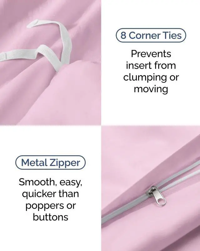 Alt view image 5 of 7 - Duvet Cover Twin/Twin XL Size Set - Extra Soft Twin/Twin XL Duvet Cover 68" x 90" with 1 Pillow Sham for Women, Men, Kids & Teens - Comfy, Easy-Care & Fade Free w/Zipper Closures & Ties (Light Pink)