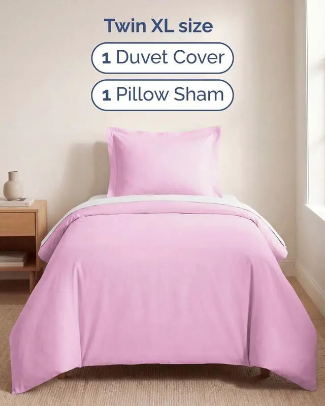 Alt view image 3 of 7 - Duvet Cover Twin/Twin XL Size Set - Extra Soft Twin/Twin XL Duvet Cover 68" x 90" with 1 Pillow Sham for Women, Men, Kids & Teens - Comfy, Easy-Care & Fade Free w/Zipper Closures & Ties (Light Pink)