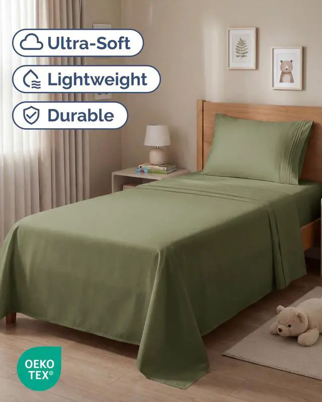 Alt view image 2 of 7 - Twin Size 3 Piece Sheet Set - Comfy Breathable & Cooling Sheets - Hotel Luxury Bed Sheets for Women and Men - Deep Pockets, Easy-Fit, Soft and Wrinkle Free Sheets - Sage Green Oeko-Tex Bed Sheet Set